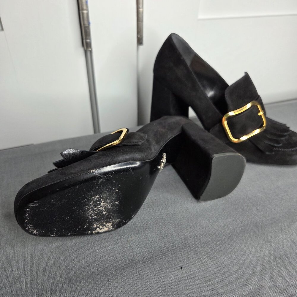 Women's Prada Black Suede Madras Fringe Buckle Slip-On with COA - EU Size 38.5 - Picture 8 of 12